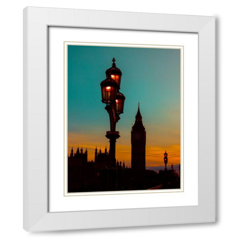 Street lamp with Big Ben, London, UK White Modern Wood Framed Art Print with Double Matting by Frank, Assaf