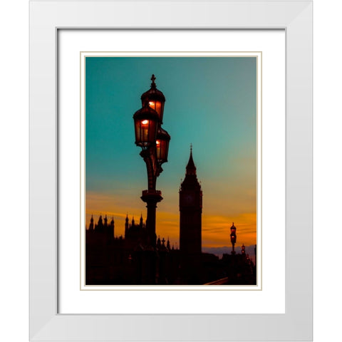 Street lamp with Big Ben, London, UK White Modern Wood Framed Art Print with Double Matting by Frank, Assaf
