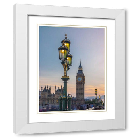 Street lamp with Big Ben, London, UK, FTBR-1919 White Modern Wood Framed Art Print with Double Matting by Frank, Assaf