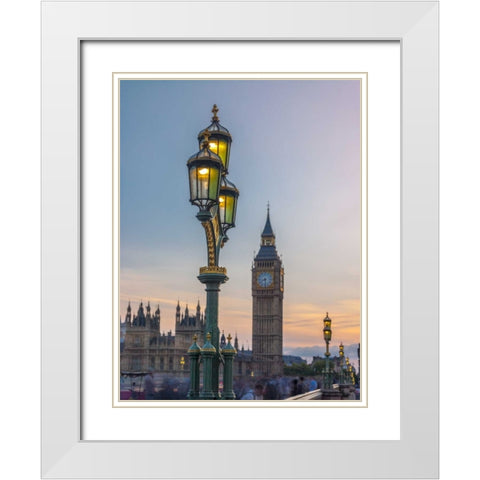 Street lamp with Big Ben, London, UK, FTBR-1919 White Modern Wood Framed Art Print with Double Matting by Frank, Assaf
