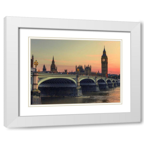Westminster bridge and Big Ben, London, UK White Modern Wood Framed Art Print with Double Matting by Frank, Assaf