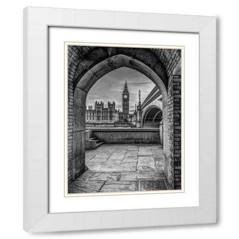 View of Big Ben through arch, London, UK, FTBR-1907 White Modern Wood Framed Art Print with Double Matting by Frank, Assaf