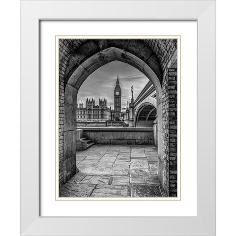 View of Big Ben through arch, London, UK, FTBR-1907 White Modern Wood Framed Art Print with Double Matting by Frank, Assaf