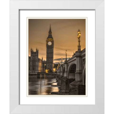 Westminster bridge and Big Ben from Thames promenade, London, UK White Modern Wood Framed Art Print with Double Matting by Frank, Assaf