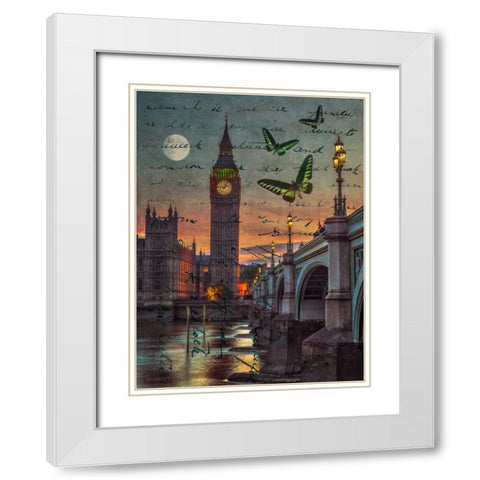 Westminster bridge and Big Ben from Thames promenade, London, UK White Modern Wood Framed Art Print with Double Matting by Frank, Assaf