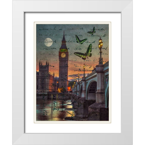 Westminster bridge and Big Ben from Thames promenade, London, UK White Modern Wood Framed Art Print with Double Matting by Frank, Assaf