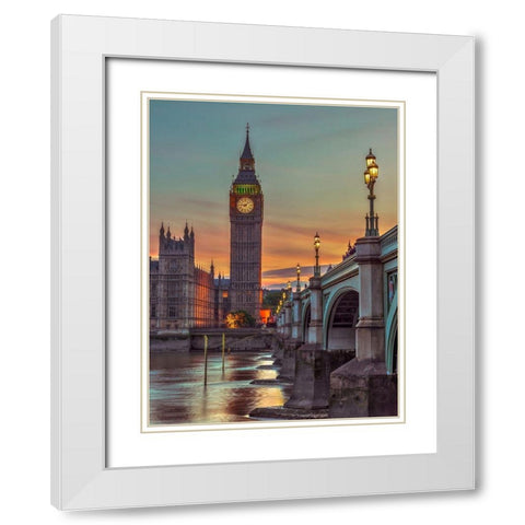 Westminster bridge and Big Ben from Thames promenade-London-UK White Modern Wood Framed Art Print with Double Matting by Frank, Assaf