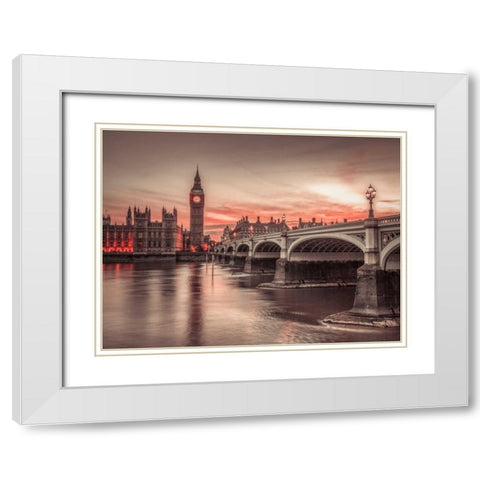 Westminster bridge and Big Ben from Thames promenade, London, UK White Modern Wood Framed Art Print with Double Matting by Frank, Assaf