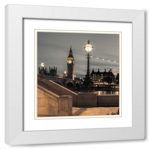 Westminster bridge and Big Ben from Thames promenade, London, UK White Modern Wood Framed Art Print with Double Matting by Frank, Assaf