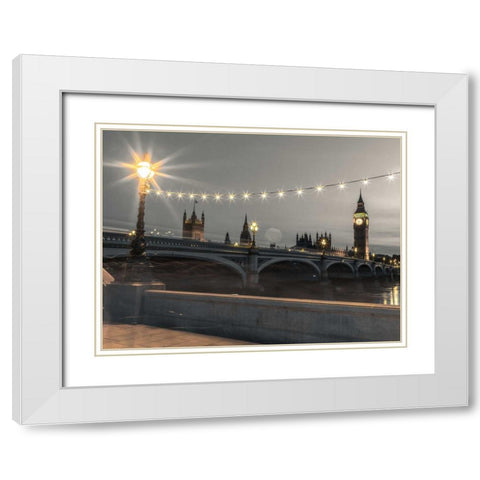 Westminster bridge and Big Ben from Thames promenade, London, UK White Modern Wood Framed Art Print with Double Matting by Frank, Assaf