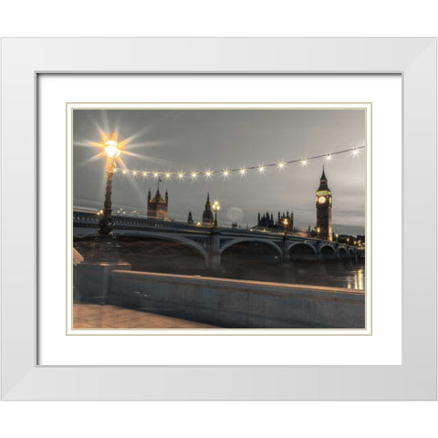 Westminster bridge and Big Ben from Thames promenade, London, UK White Modern Wood Framed Art Print with Double Matting by Frank, Assaf