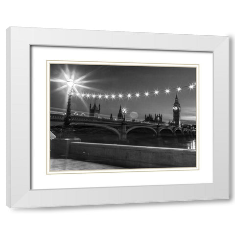 Westminster bridge and Big Ben from Thames promenade, London, UK White Modern Wood Framed Art Print with Double Matting by Frank, Assaf