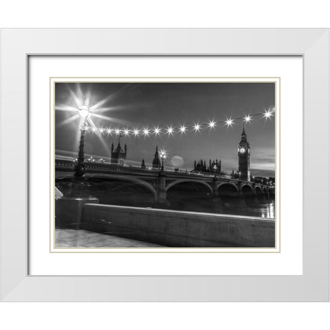 Westminster bridge and Big Ben from Thames promenade, London, UK White Modern Wood Framed Art Print with Double Matting by Frank, Assaf