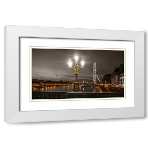 Street lamp with London Eye, London, UK White Modern Wood Framed Art Print with Double Matting by Frank, Assaf