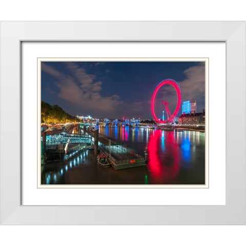 London city skyline with London Eye over river Thames, UK White Modern Wood Framed Art Print with Double Matting by Frank, Assaf