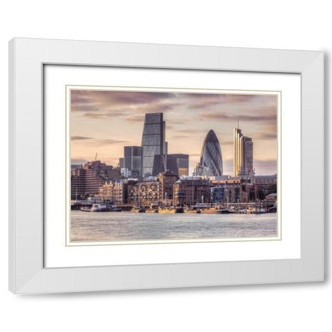 London skyline over river Thames, UK White Modern Wood Framed Art Print with Double Matting by Frank, Assaf