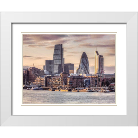 London skyline over river Thames, UK White Modern Wood Framed Art Print with Double Matting by Frank, Assaf