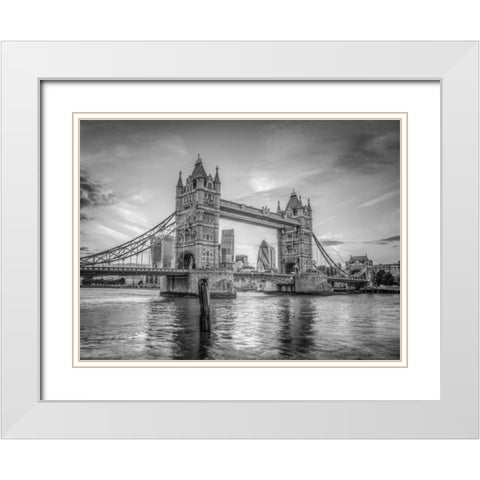 Famous Tower Bridge over River Thames, London, UK White Modern Wood Framed Art Print with Double Matting by Frank, Assaf