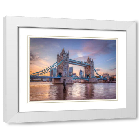 Famous Tower Bridge over River Thames, London, UK White Modern Wood Framed Art Print with Double Matting by Frank, Assaf