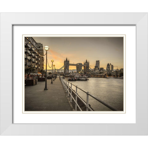 London Riverside Promenade with Tower bridge White Modern Wood Framed Art Print with Double Matting by Frank, Assaf