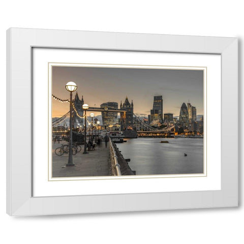 London Riverside Promenade with Tower bridge White Modern Wood Framed Art Print with Double Matting by Frank, Assaf