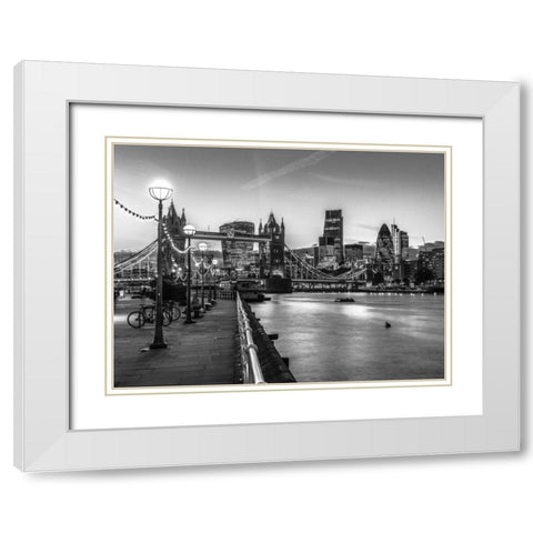 London Riverside Promenade with Tower bridge White Modern Wood Framed Art Print with Double Matting by Frank, Assaf