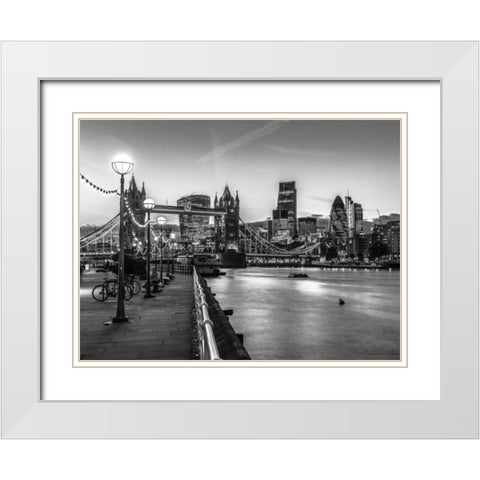 London Riverside Promenade with Tower bridge White Modern Wood Framed Art Print with Double Matting by Frank, Assaf