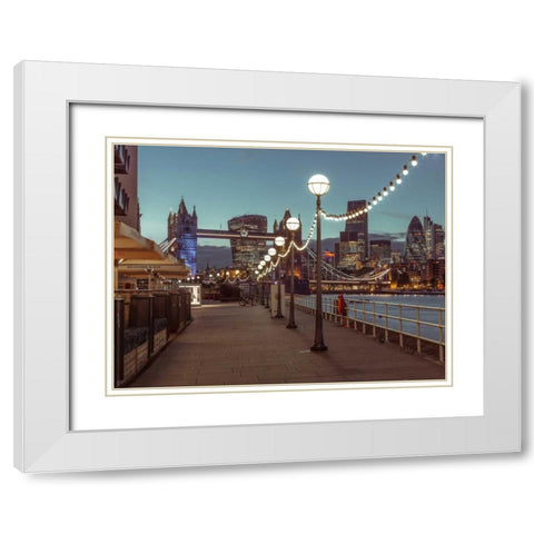 London Riverside Promenade with Tower bridge White Modern Wood Framed Art Print with Double Matting by Frank, Assaf