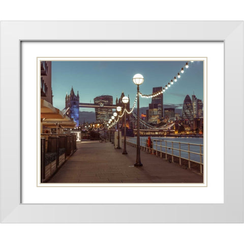 London Riverside Promenade with Tower bridge White Modern Wood Framed Art Print with Double Matting by Frank, Assaf