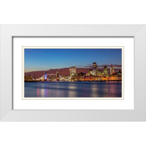 London skyline over river Thames, UK White Modern Wood Framed Art Print with Double Matting by Frank, Assaf