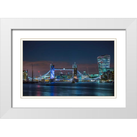 Famous Tower Bridge over River Thames, London, UK White Modern Wood Framed Art Print with Double Matting by Frank, Assaf