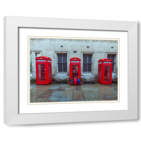 Telephone boxes with umbrellas White Modern Wood Framed Art Print with Double Matting by Frank, Assaf