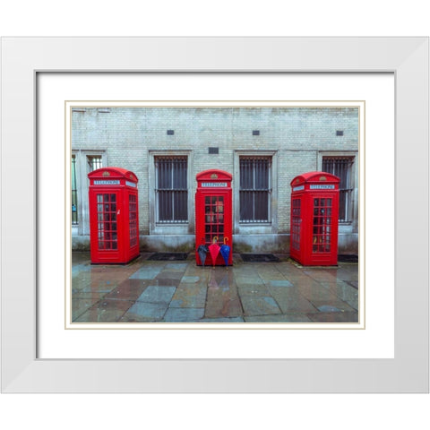 Telephone boxes with umbrellas White Modern Wood Framed Art Print with Double Matting by Frank, Assaf