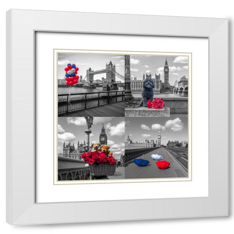 Collage of famous places in London city, UK White Modern Wood Framed Art Print with Double Matting by Frank, Assaf