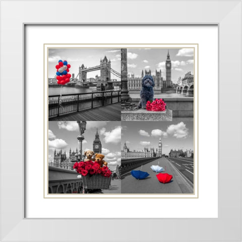 Collage of famous places in London city, UK White Modern Wood Framed Art Print with Double Matting by Frank, Assaf
