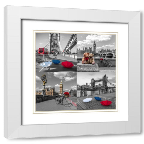 Collage of famous places in London city, UK White Modern Wood Framed Art Print with Double Matting by Frank, Assaf