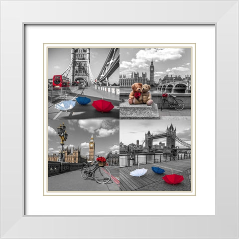 Collage of famous places in London city, UK White Modern Wood Framed Art Print with Double Matting by Frank, Assaf