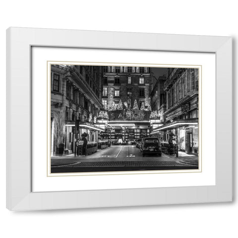 Black and white shot of London city street White Modern Wood Framed Art Print with Double Matting by Frank, Assaf