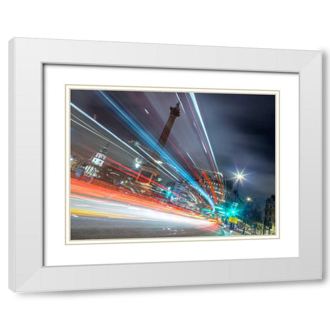London city street with strip lights White Modern Wood Framed Art Print with Double Matting by Frank, Assaf