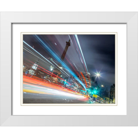 London city street with strip lights White Modern Wood Framed Art Print with Double Matting by Frank, Assaf