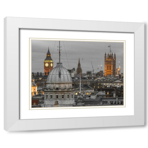 London cityscape with Big Ben and Westminster Abby White Modern Wood Framed Art Print with Double Matting by Frank, Assaf