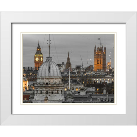 London cityscape with Big Ben and Westminster Abby White Modern Wood Framed Art Print with Double Matting by Frank, Assaf