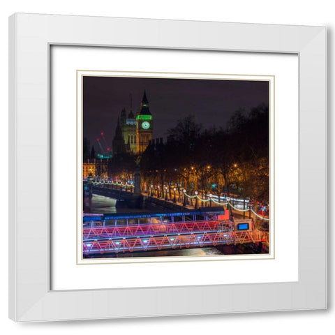 Evening view of Big Ben, London, UK White Modern Wood Framed Art Print with Double Matting by Frank, Assaf