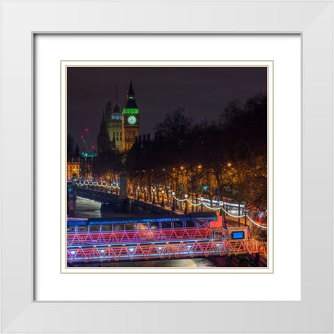 Evening view of Big Ben, London, UK White Modern Wood Framed Art Print with Double Matting by Frank, Assaf