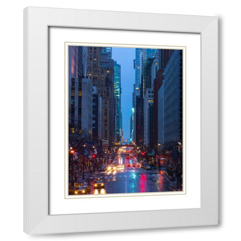 Evening view of streets of Manhattan, New York City White Modern Wood Framed Art Print with Double Matting by Frank, Assaf