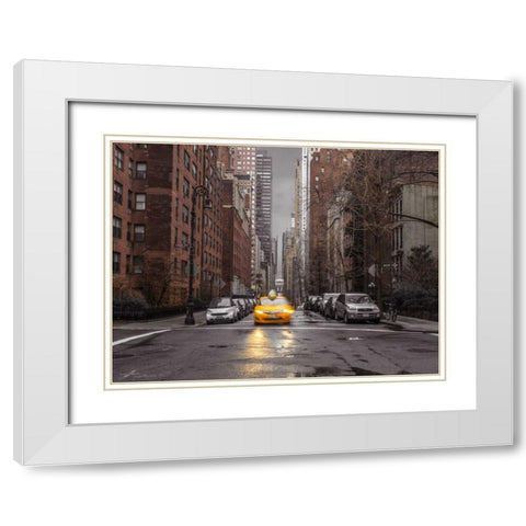 Streets of Manhattan with cars, New York City White Modern Wood Framed Art Print with Double Matting by Frank, Assaf