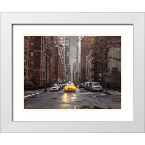 Streets of Manhattan with cars, New York City White Modern Wood Framed Art Print with Double Matting by Frank, Assaf