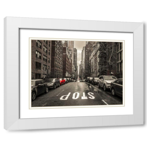 Streets of Manhattan with cars, New York City White Modern Wood Framed Art Print with Double Matting by Frank, Assaf