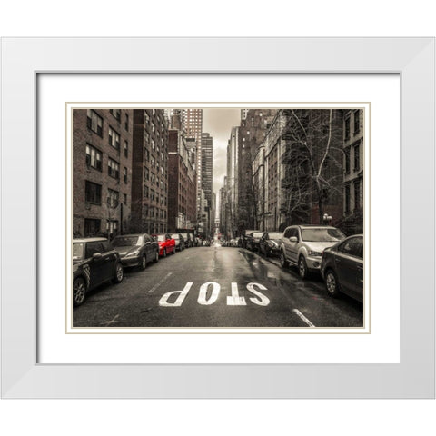 Streets of Manhattan with cars, New York City White Modern Wood Framed Art Print with Double Matting by Frank, Assaf