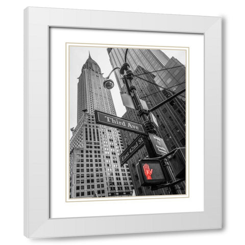 Street sign boards and Chrysler Building in New York city White Modern Wood Framed Art Print with Double Matting by Frank, Assaf